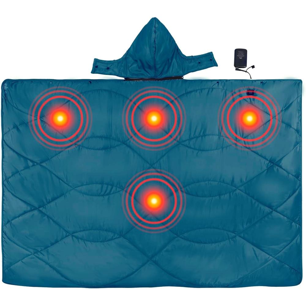image:imageiClimb Heated Camping Blanket with Hood and 5V 5000mAH Battery Pack GreenBlue
