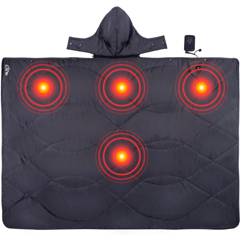 image:imageiClimb Heated Camping Blanket with Hood and 5V 5000mAH Battery Pack GreenDark Grey