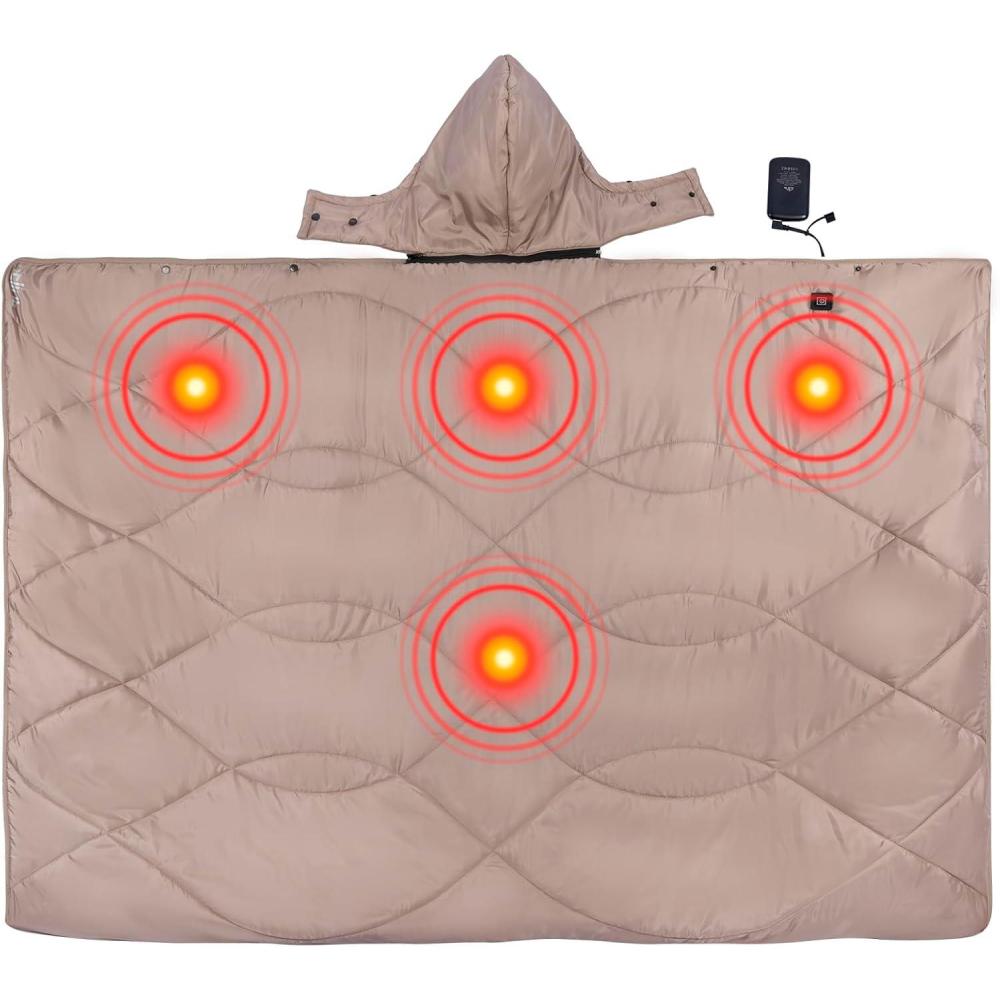 image:imageiClimb Heated Camping Blanket with Hood and 5V 5000mAH Battery Pack GreenKhaki