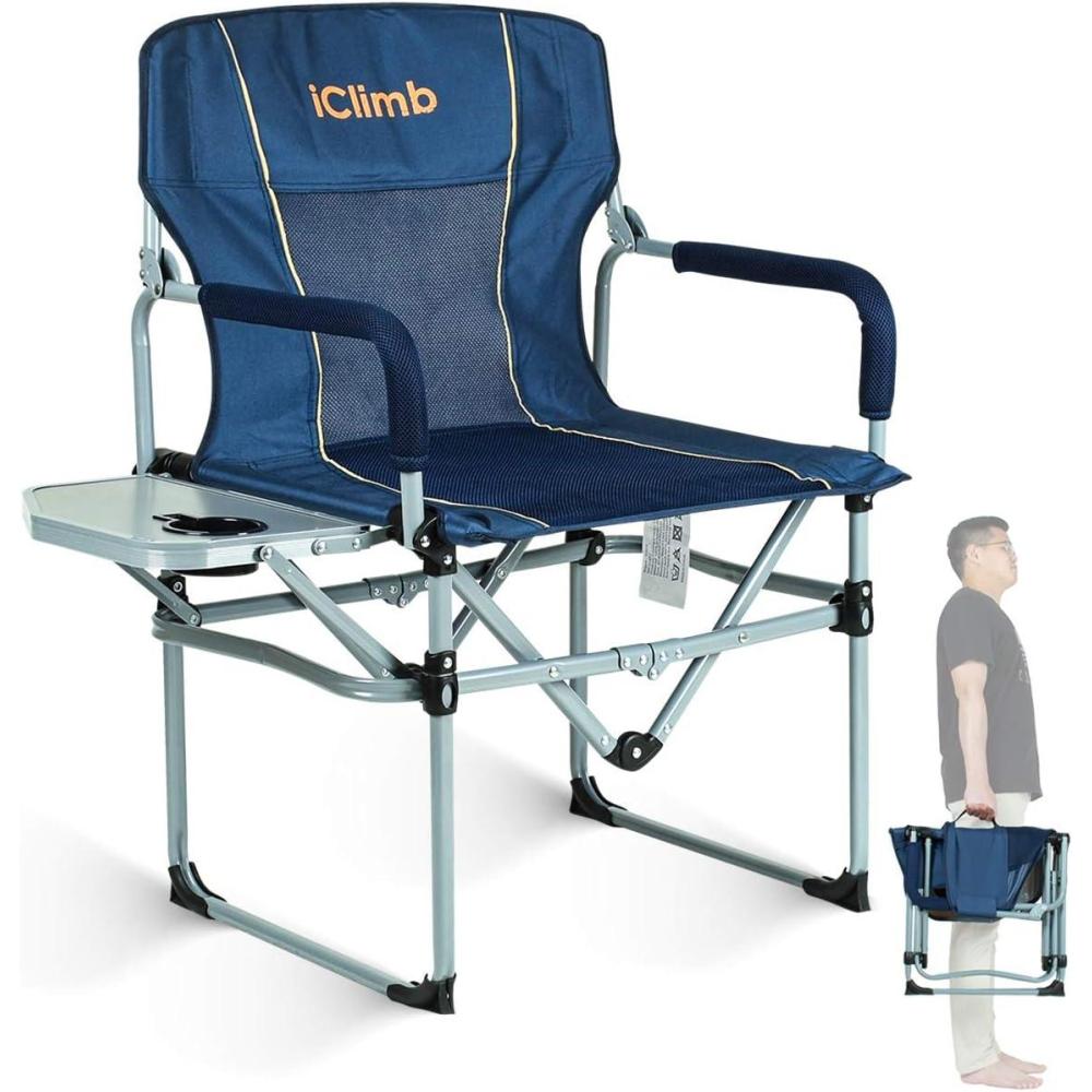 image:imageiClimb Heavy Duty Compact Camping Folding Mesh Chair with Side Table and HandleNavy 1pc