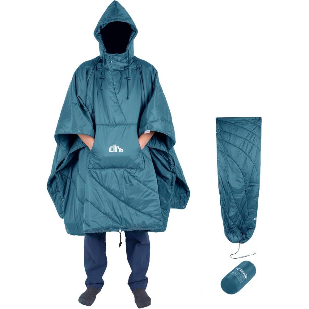 image:imageiClimb Hooded 3M Thinsulate Insulation Warm Camping Blanket Wearable Poncho Ultralight CompactBlue