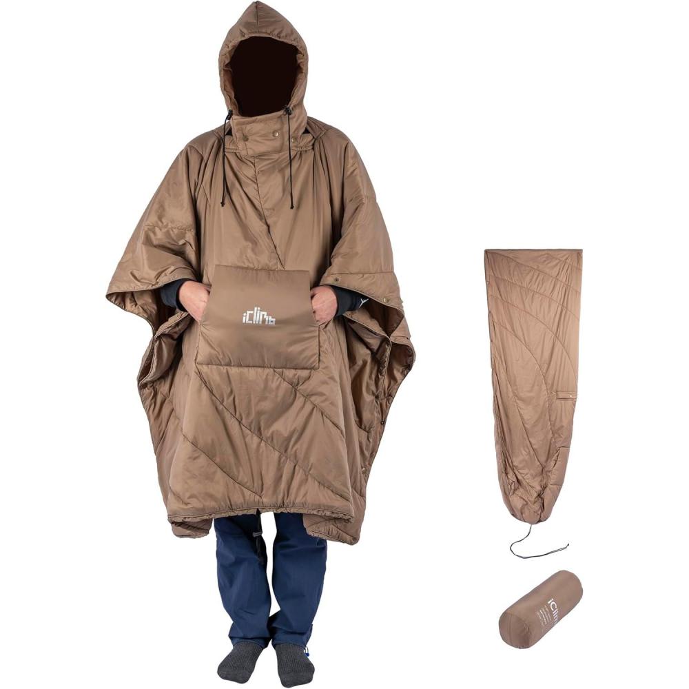 image:imageiClimb Hooded 3M Thinsulate Insulation Warm Camping Blanket Wearable Poncho Ultralight CompactKhaki