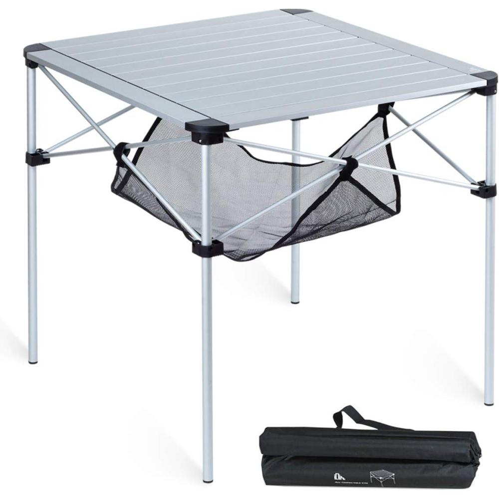 image:imageiClimb Lightweight Stable Alu Folding Square Table Roll Up Top with Carry Bag for Camping Picnic Backyards BBQ Camp Kitchen Silver MAlu Silver