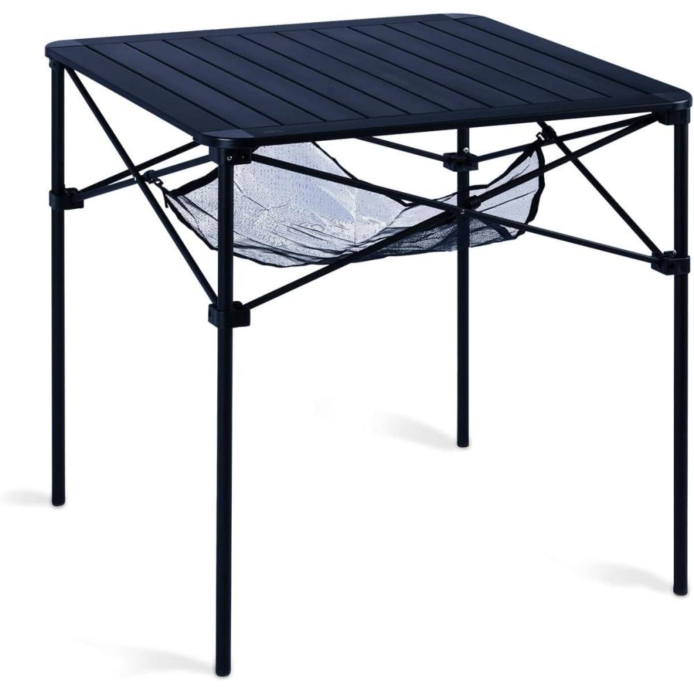 image:imageiClimb Lightweight Stable Alu Folding Square Table Roll Up Top with Carry Bag for Camping Picnic Backyards BBQ Camp Kitchen Silver MDark Black