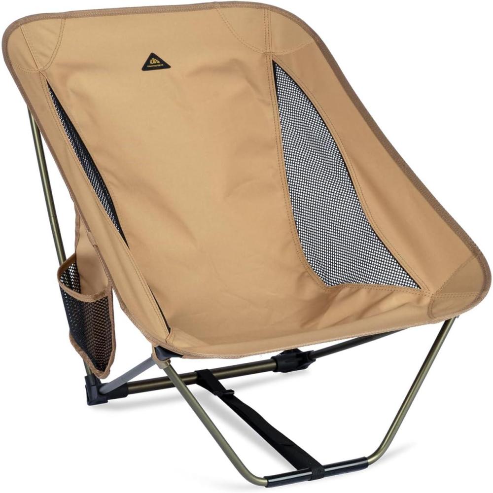 image:imageiClimb Low Ultralight Compact Camping Folding Chair with Side Pocket and Carry Bag Black GridKhaki