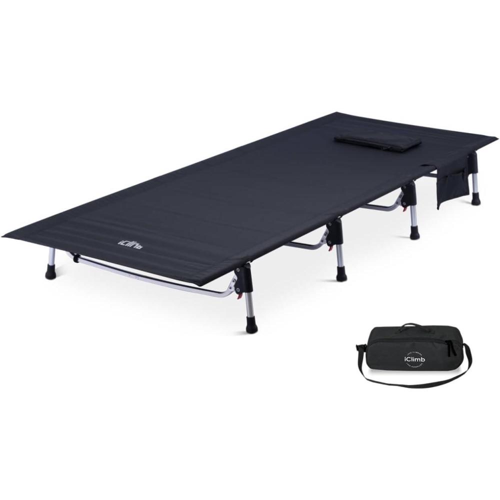 image:imageiClimb Super Easy Assemble Folding Cot Ultralight Compact Heavy Duty with Carry Bag for Adults Camping Backpacking GreyBlack