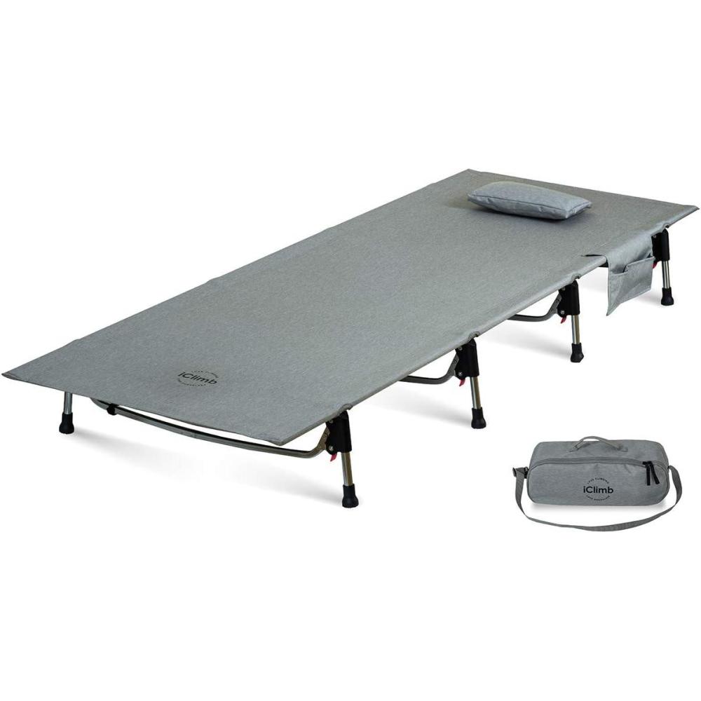 image:imageiClimb Super Easy Assemble Folding Cot Ultralight Compact Heavy Duty with Carry Bag for Adults Camping Backpacking GreyGrey