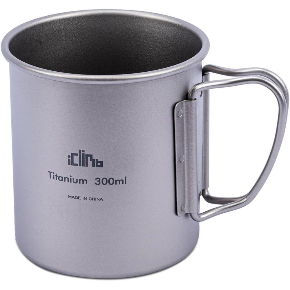 image:imageiClimb Titanium Cup Camping Coffee Mug Ultralight Compact with Foldable Handle 200ml300 ml