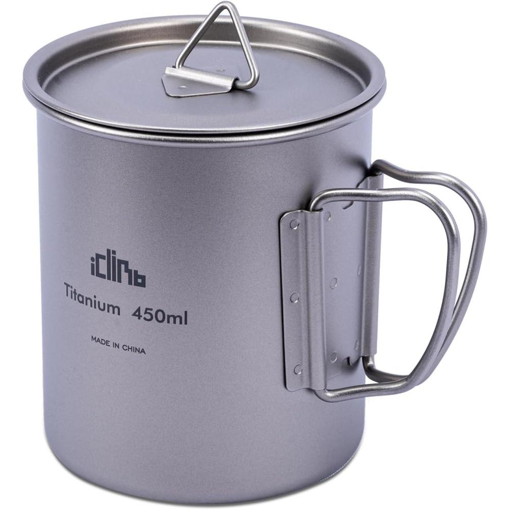 image:imageiClimb Titanium Cup Camping Coffee Mug Ultralight Compact with Foldable Handle 200ml450 ml