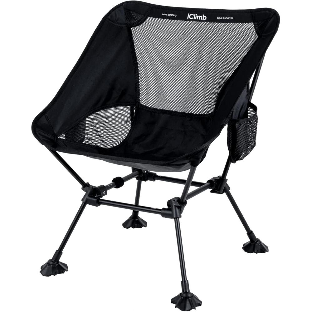 image:imageiClimb Ultralight Compact Camping Folding Beach Chair with AntiSinking Large Feet and Back Support Webbing Yellow Square Frame 2PCBlack Square Frame