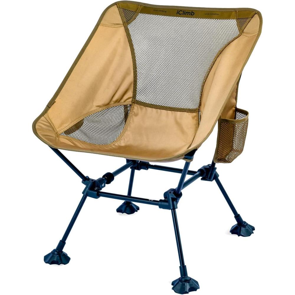 image:imageiClimb Ultralight Compact Camping Folding Beach Chair with AntiSinking Large Feet and Back Support Webbing Yellow Square Frame 2PCBrown Square Frame