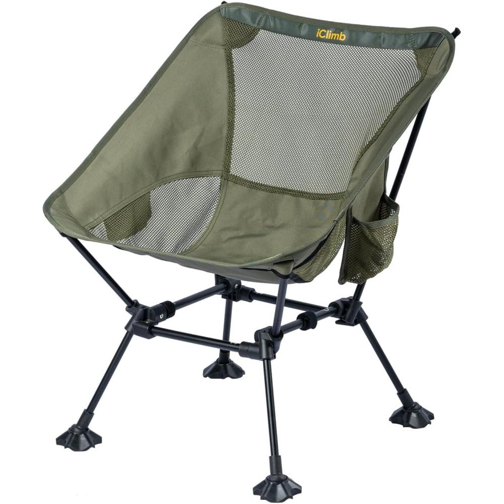 image:imageiClimb Ultralight Compact Camping Folding Beach Chair with AntiSinking Large Feet and Back Support Webbing Yellow Square Frame 2PCGreen Square Frame