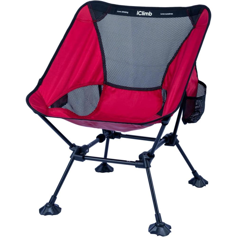 image:imageiClimb Ultralight Compact Camping Folding Beach Chair with AntiSinking Large Feet and Back Support Webbing Yellow Square Frame 2PCRed Square Frame