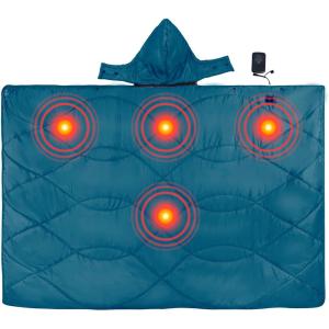 image:imageiClimb Heated Camping Blanket with Hood and 5V 5000mAH Battery Pack GreenBlue