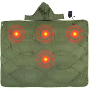 image:imageiClimb Heated Camping Blanket with Hood and 5V 5000mAH Battery Pack GreenGreen
