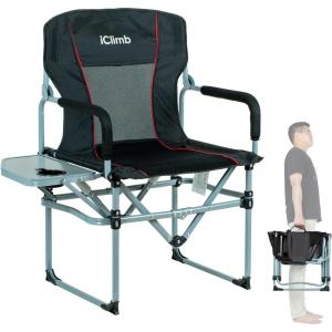 image:imageiClimb Heavy Duty Compact Camping Folding Mesh Chair with Side Table and HandleBlack 1pc