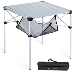 image:imageiClimb Lightweight Stable Alu Folding Square Table Roll Up Top with Carry Bag for Camping Picnic Backyards BBQ Camp Kitchen Silver MAlu Silver
