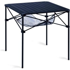 image:imageiClimb Lightweight Stable Alu Folding Square Table Roll Up Top with Carry Bag for Camping Picnic Backyards BBQ Camp Kitchen Silver MDark Black