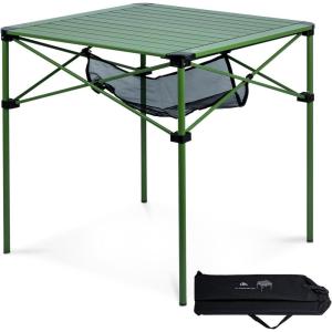 image:imageiClimb Lightweight Stable Alu Folding Square Table Roll Up Top with Carry Bag for Camping Picnic Backyards BBQ Camp Kitchen Silver MGreen
