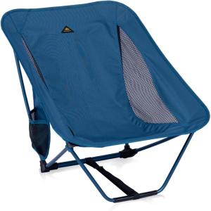 image:imageiClimb Low Ultralight Compact Camping Folding Chair with Side Pocket and Carry Bag Black GridBlue