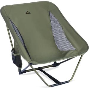 image:imageiClimb Low Ultralight Compact Camping Folding Chair with Side Pocket and Carry Bag Black GridGreen