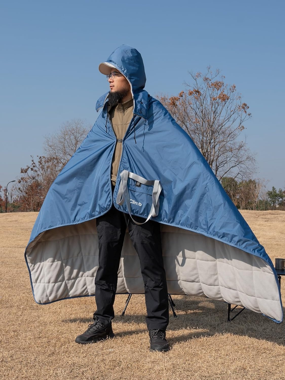 image:imageiClimb Heated Waterproof Camping Stadium Blanket with Hood and 5V 10000mAh Battery Pack All Season Outdoor Indoor BlueBlue