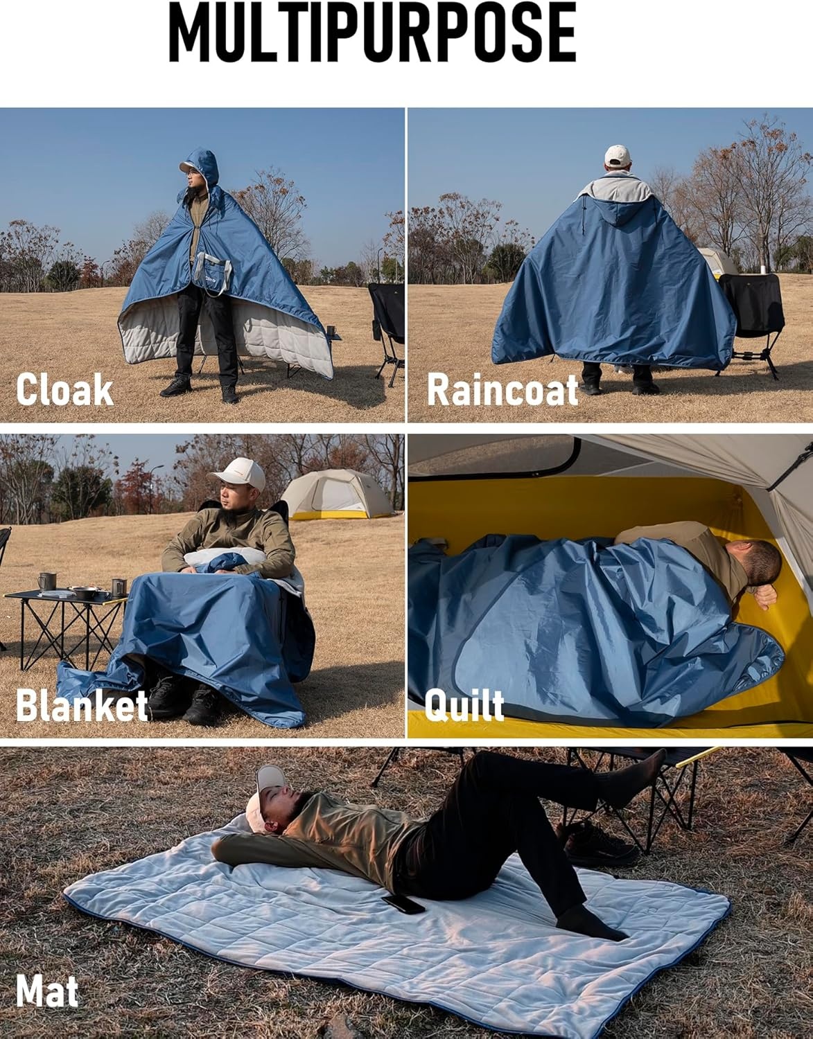 image:imageiClimb Heated Waterproof Camping Stadium Blanket with Hood and 5V 10000mAh Battery Pack All Season Outdoor Indoor BlueBlue
