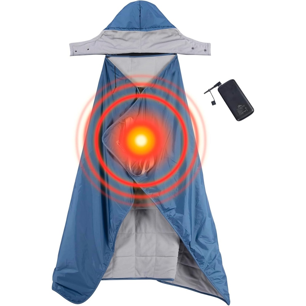 image:imageiClimb Heated Waterproof Camping Stadium Blanket with Hood and 5V 10000mAh Battery Pack All Season Outdoor Indoor BlueBlue